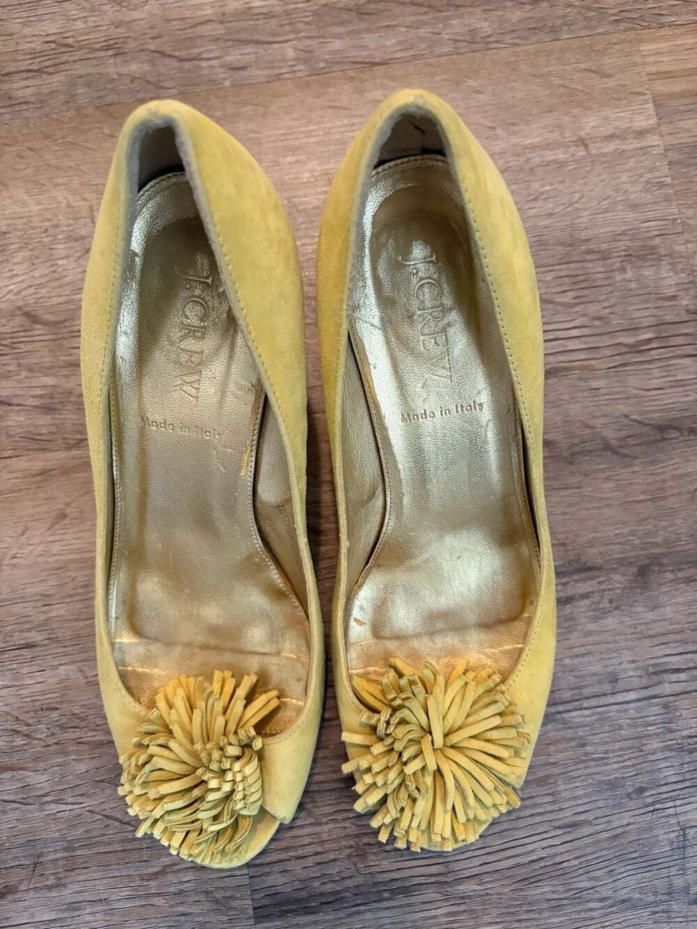 J.Crew Yellow Suede Pom-Pom Pumps Size 7 - Picture 2 of 10